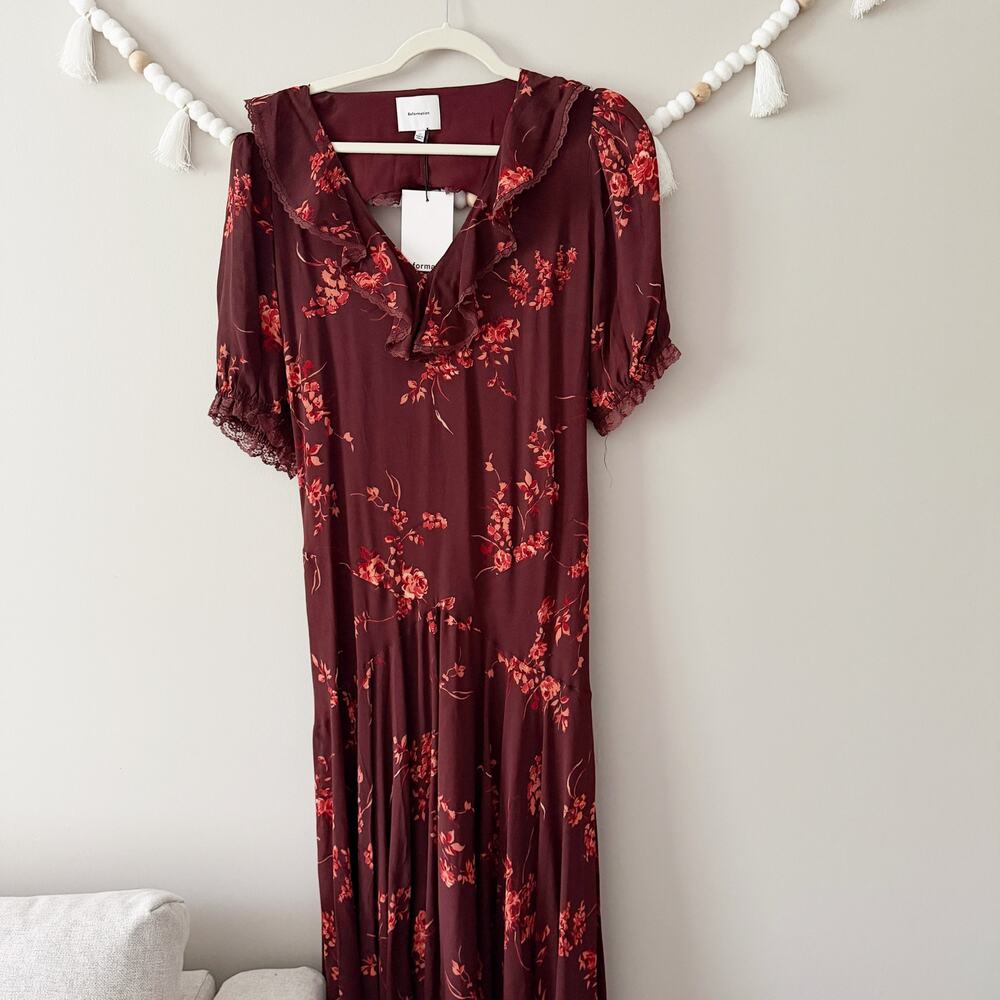 NWOT Reformation Evra Lace Georgette Midi Dress Size 12 - Picture 3 of 6